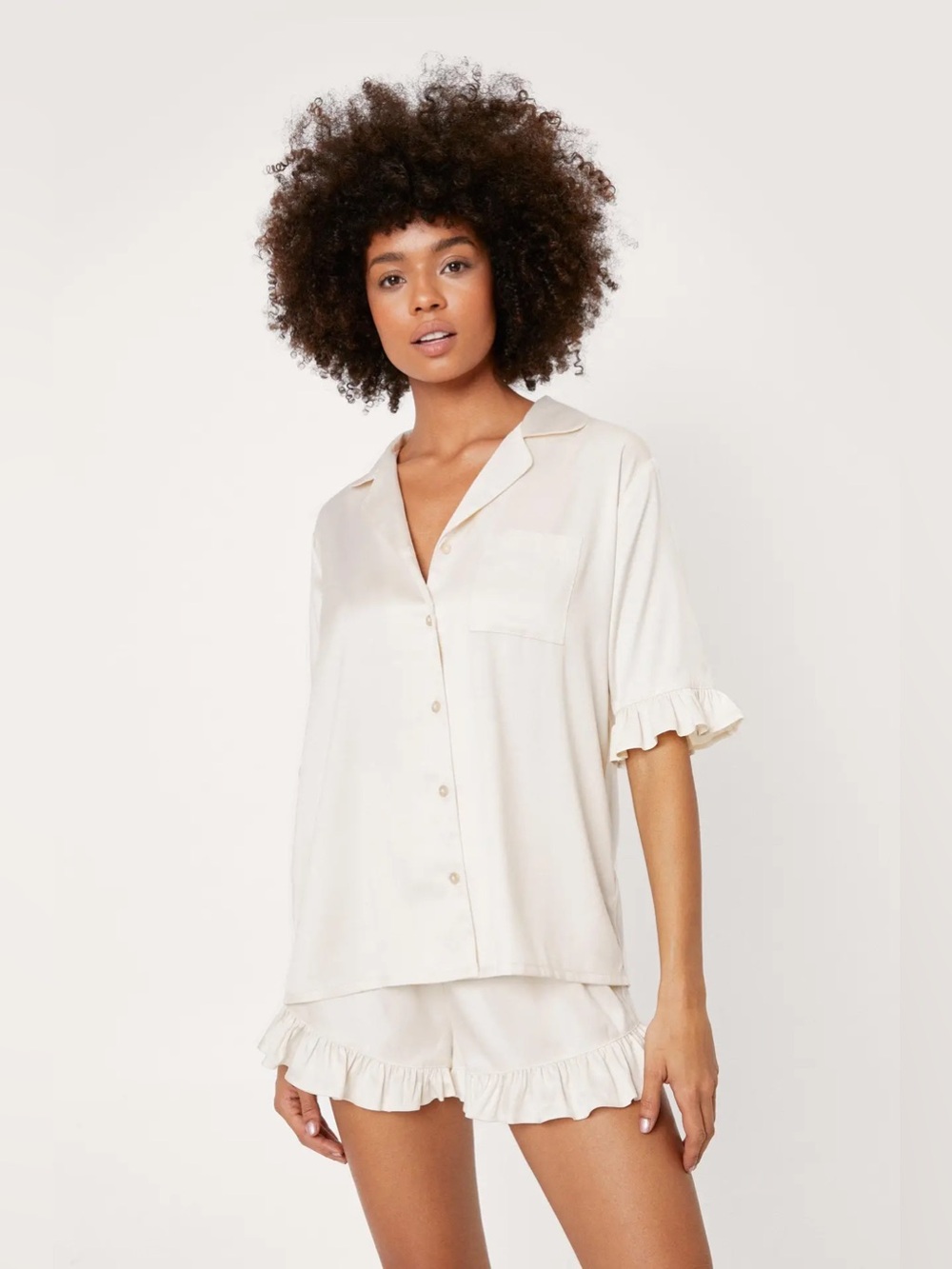Nasty Gal Satin Ruffle Short Pajama Set